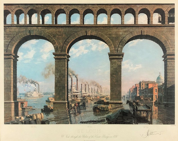 John Stobart, A View Through the Arches of the Eads Bridge in 1876
Color Lithograph