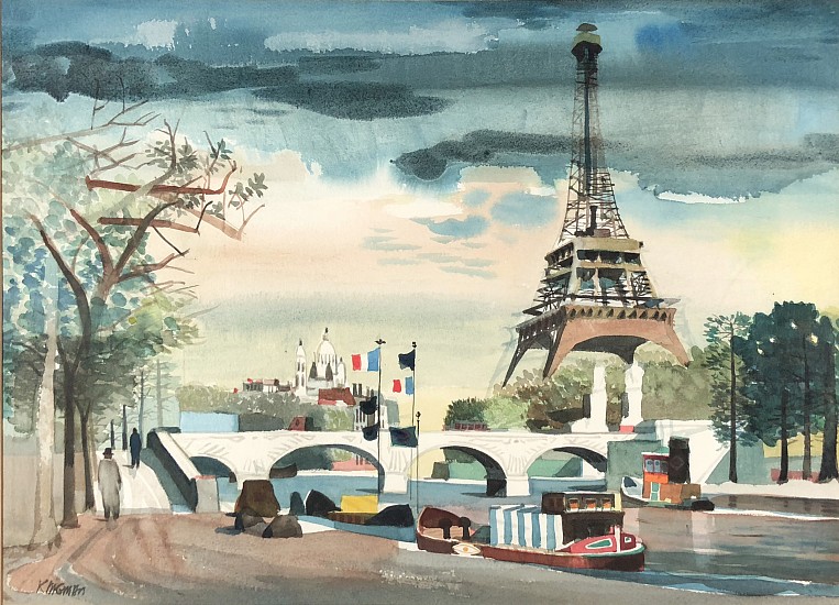 Dong Kingman, Paris Scene with Eiffel Tower
Watercolor
