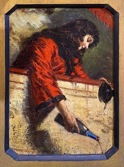 Morbelli, Woman in a Red Dress Pouring Wine
Oil on Board