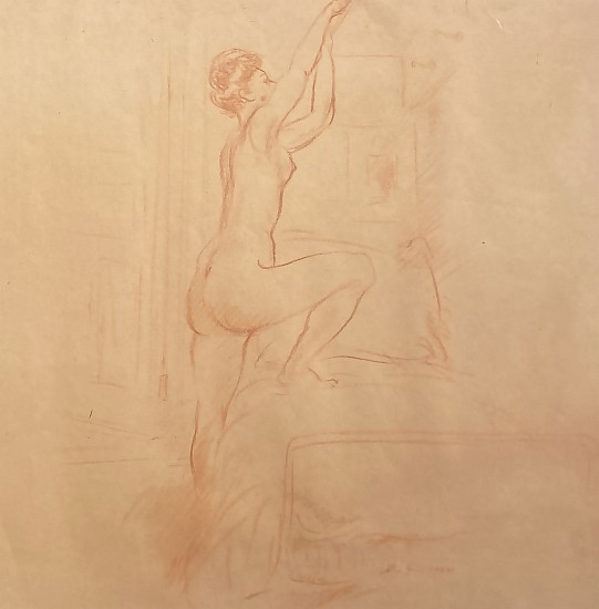 Everett Shinn, Nude in Boudoir, Stepping Up (Study)
Conte Crayon