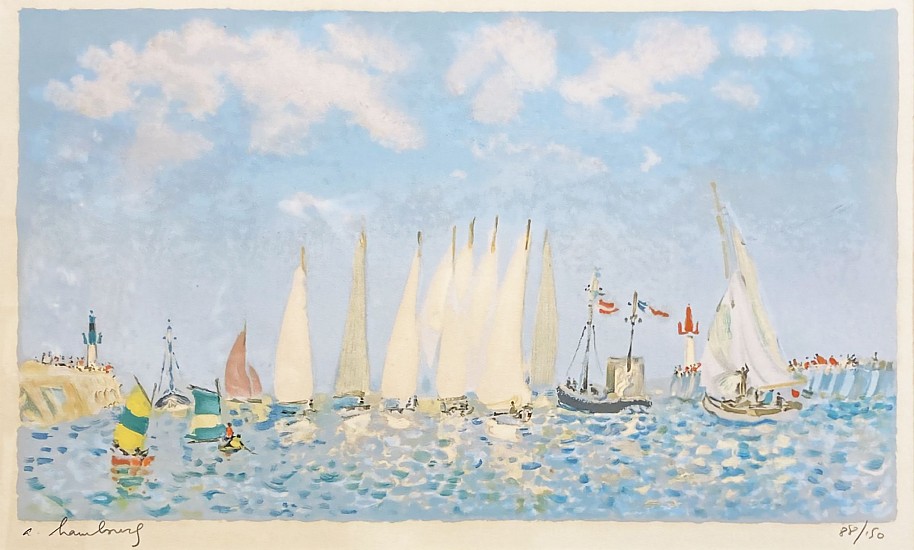 Andre Hambourg, Sailboats in the Harbor
Color Lithograph