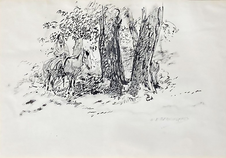 Oscar E Berninghaus, Indian Brave on Horse
Pen and Ink on Paper