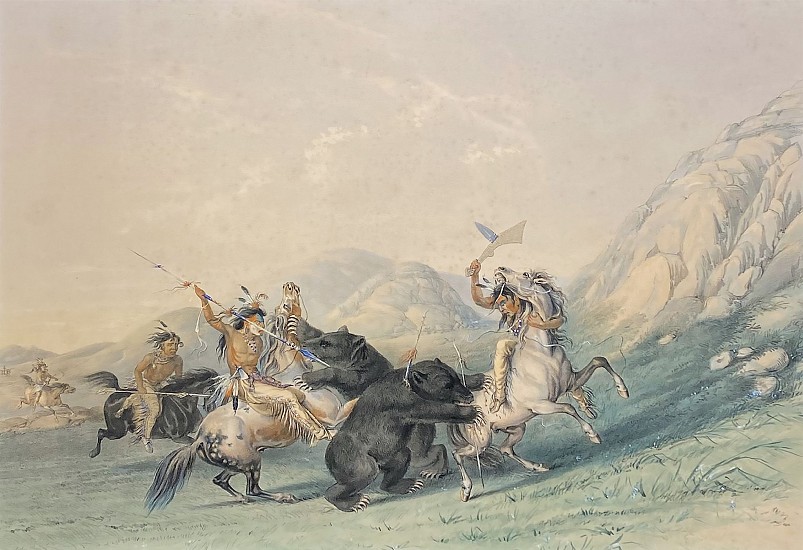 George Catlin, Indian Bear Hunt
1840, Hand Colored Stone Lithograph