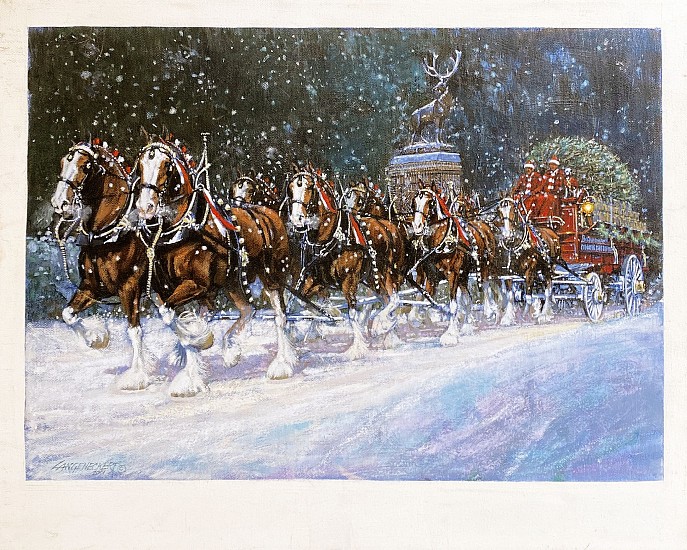 Don Langeneckert, Color Sketch for “A&B Clydesdales Coming Through Grant's Farm Gate on a Snow-Covered Evening, 2002”
2001, Oil on Canvas