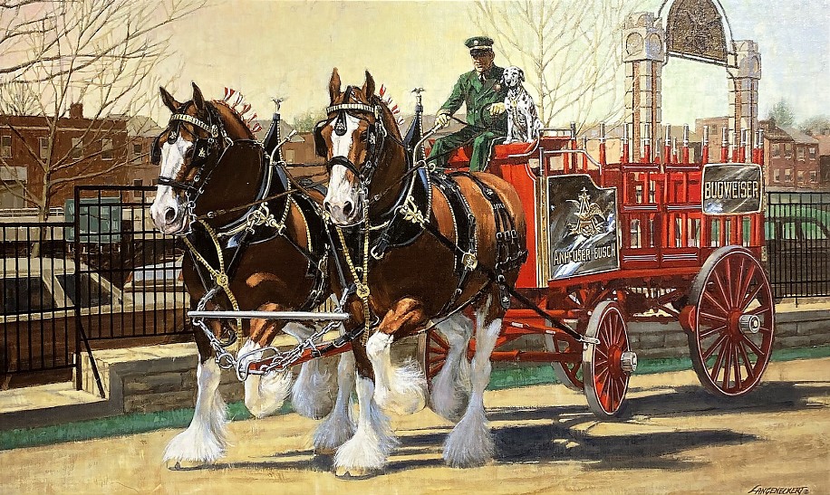 Don Langeneckert, A&B Clydesdales Training Wagon
Oil on Canvas Laid To Masonite