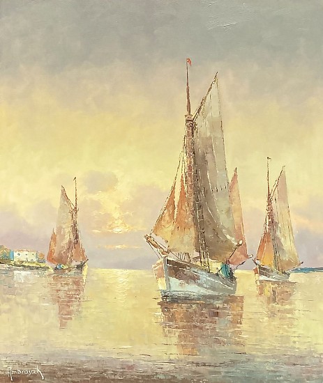 Franz Ambrasath, Sailboats at Sea
Oil on Canvas