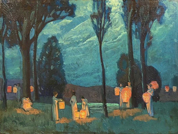 Carl Krafft, Night Scene of Women with Lanterns
Oil on Board