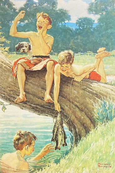 Norman Percevel Rockwell, Three Boys Fishing
1975, Color Lithograph