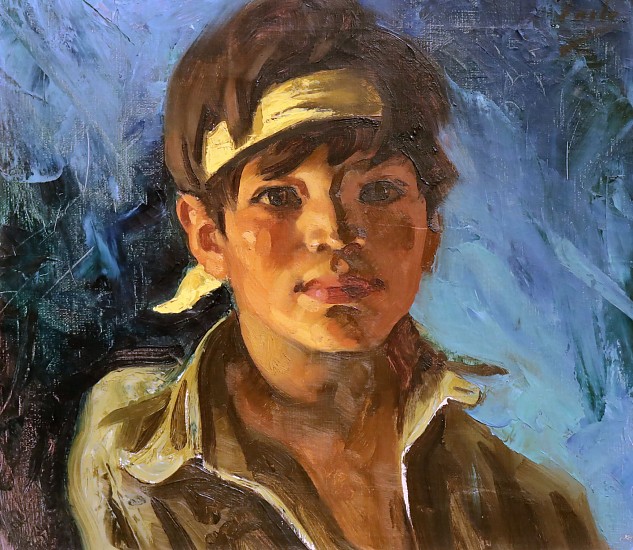 (Signed) Earle, Native American Boy with Yellow Bandana
Oil on Canvas