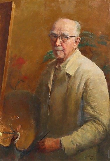 Gustav Goetsch, White Smock Self Portrait
1967, Oil on Masonite