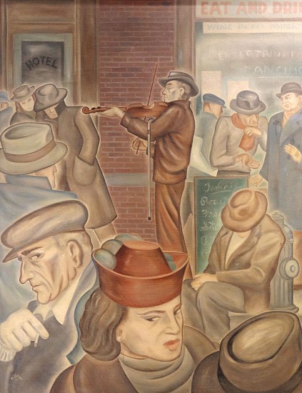 Robert R. Millard, Street Gathering Outside the Hotel
1940-1941, Oil on Canvas