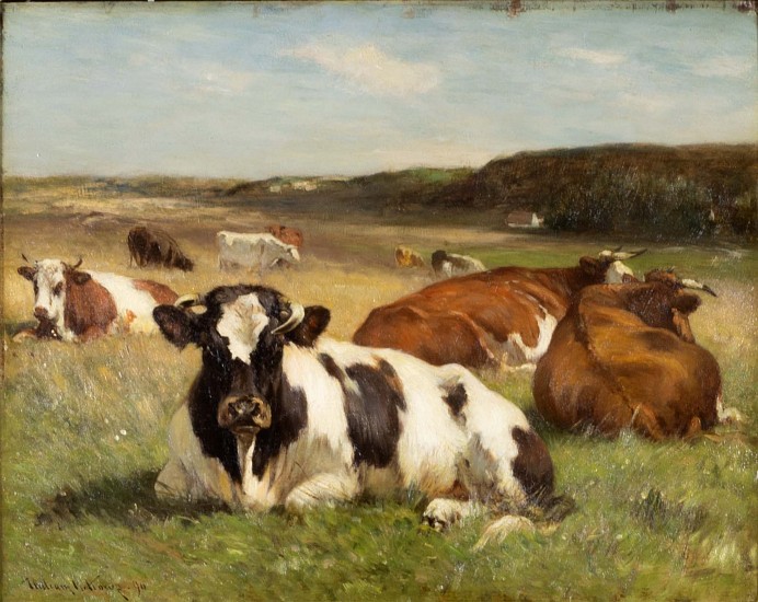 William H. Howe, Resting Cows
Oil on Panel