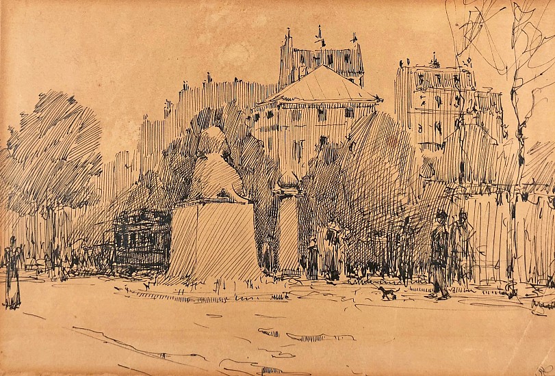 Paul Cornoyer, Place Denfert-rochereau and the Lion of Belfort, Paris
1889, Pen & Ink on Paper