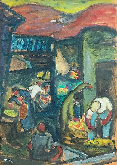 Yaakov (Jacob) Eisenscher, Market Scene
1947, Watercolor
