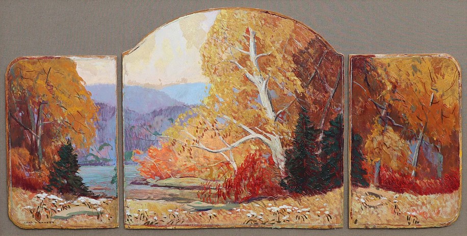 Carl Krafft, Triptych Autumn Landscape
Oil on Board
