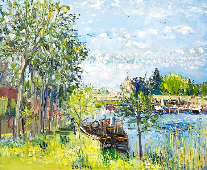 Yolande  Ardissone, Bateaux Sous la Pont
Oil on Canvas