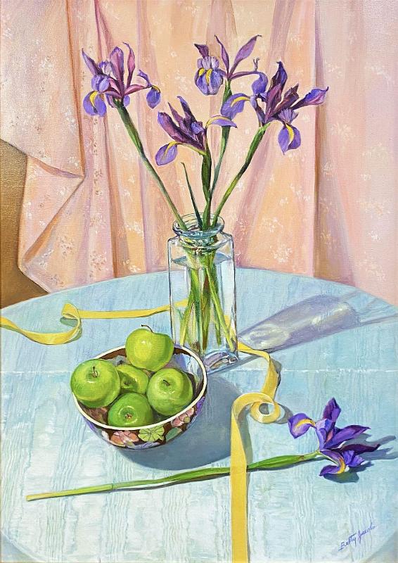 Still Life with Green Apples and Iris