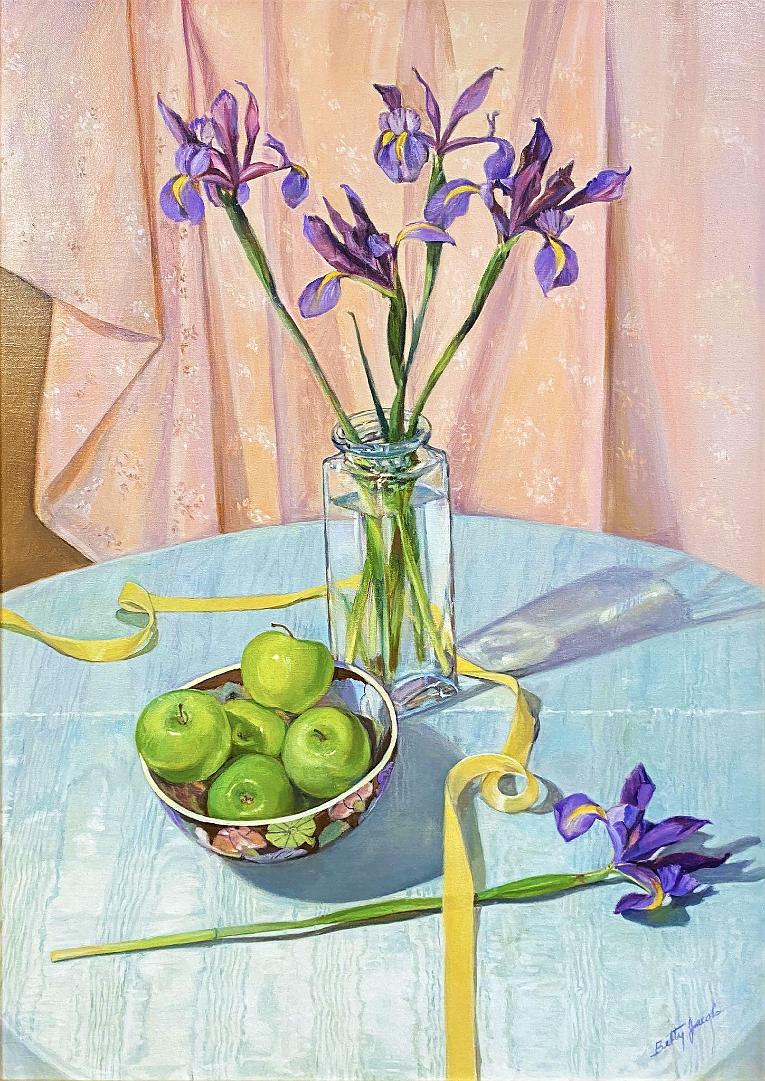 Still Life with Green Apples and Iris