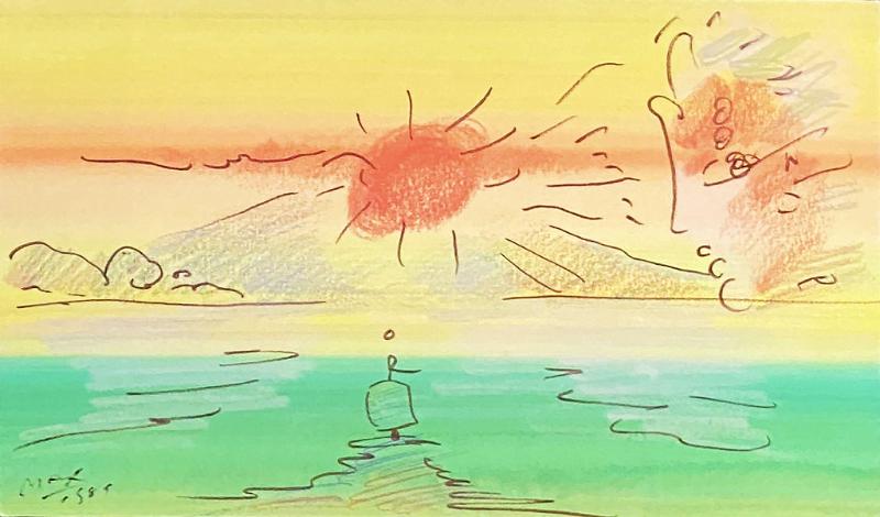 Ship at Sea with Sunset