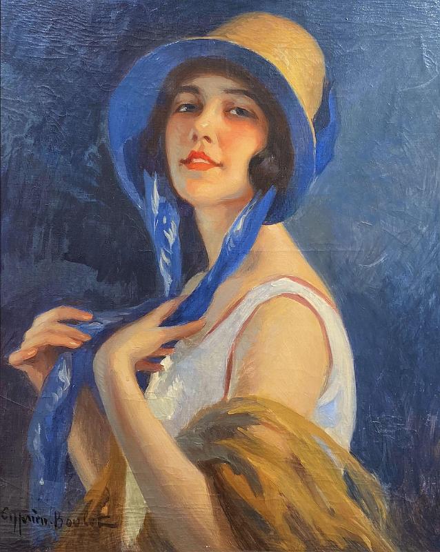 Jeuene Fille au Bonnet Ruban Bleu