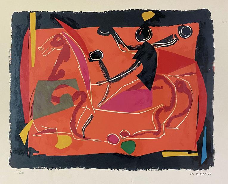 Horse and Rider with Red Background