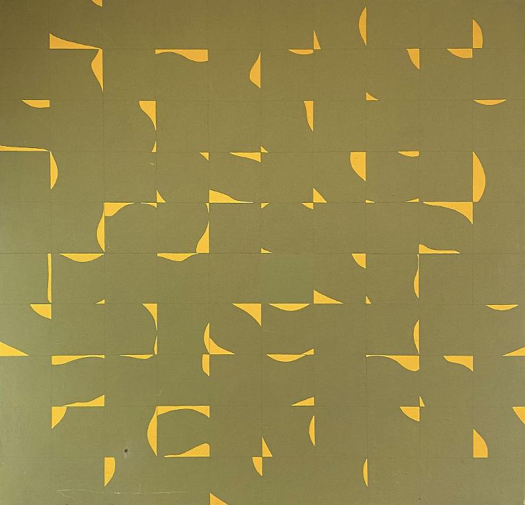 Falling Men (Profile Sections Olive with Gold Background, Solid Center Square)
