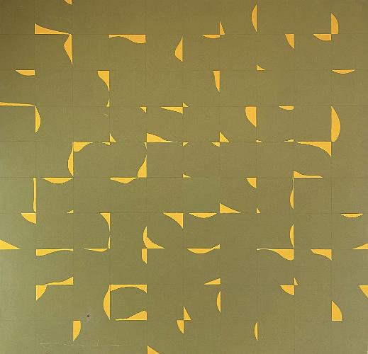 Falling Men (Profile Sections Olive with Gold Background, Solid Center Square)
