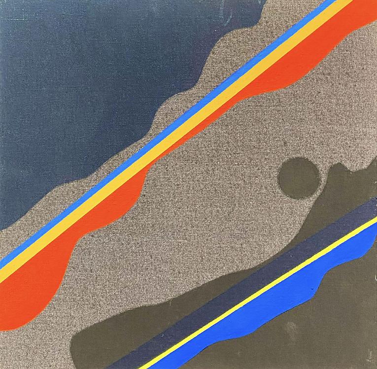 Manscape (Abstract Diagonal Image of Falling Man on Dark Background)
