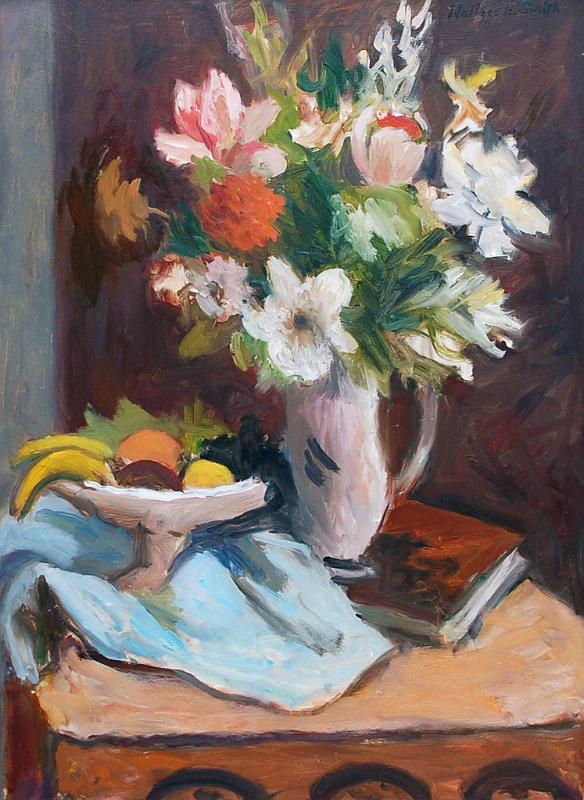 Floral Still Life with Bowl of Fruit