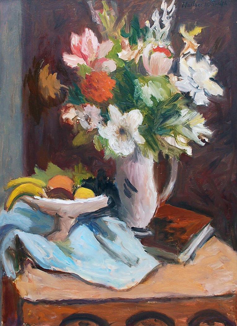 Floral Still Life with Bowl of Fruit