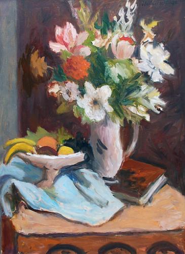 Floral Still Life with Bowl of Fruit