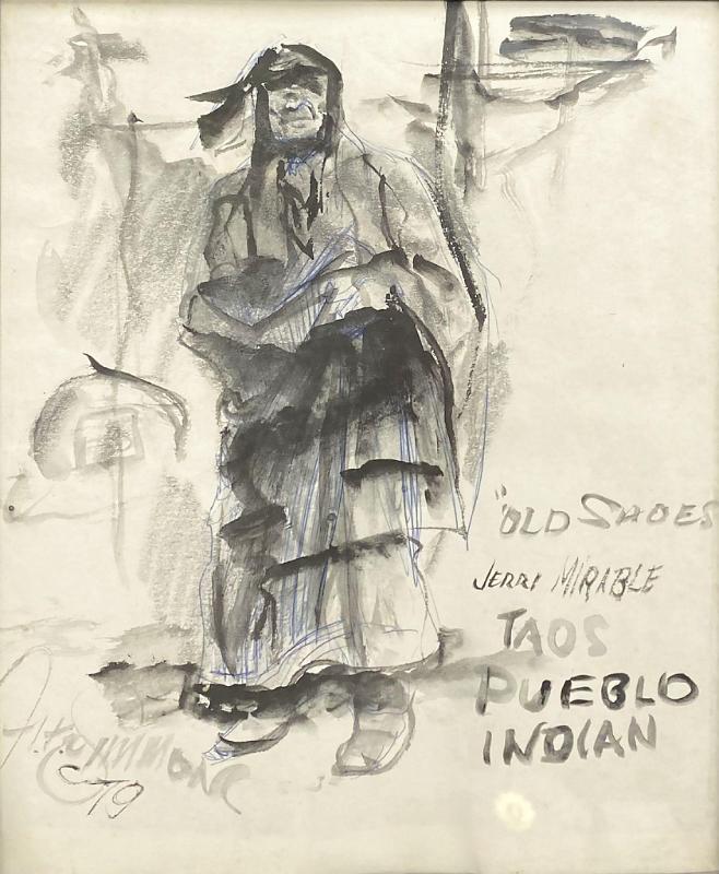 Sketch of “Old Shoes” Jerry Mirable, Taos Pueblo Indian