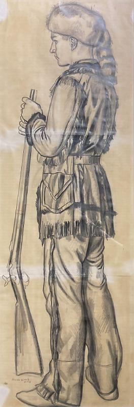Study of Young Soldier Facing Left with Wearing Coon-Skin Hat with Musket
For Lousiana Purchase Mural