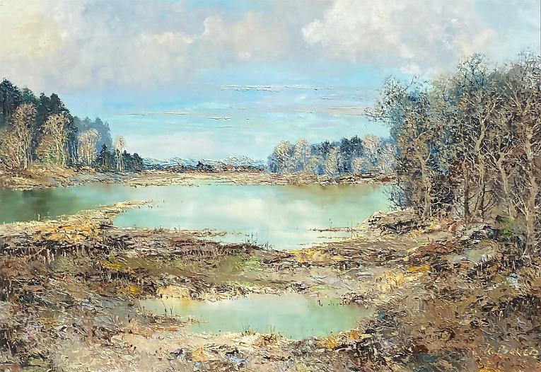 River Landscape with Cottages in the Distance