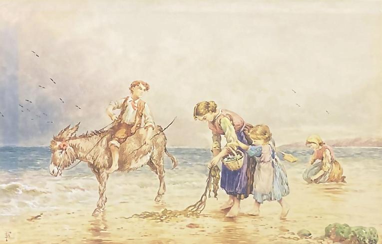 Four Children Along the Shore, Mending a New, By on Mule