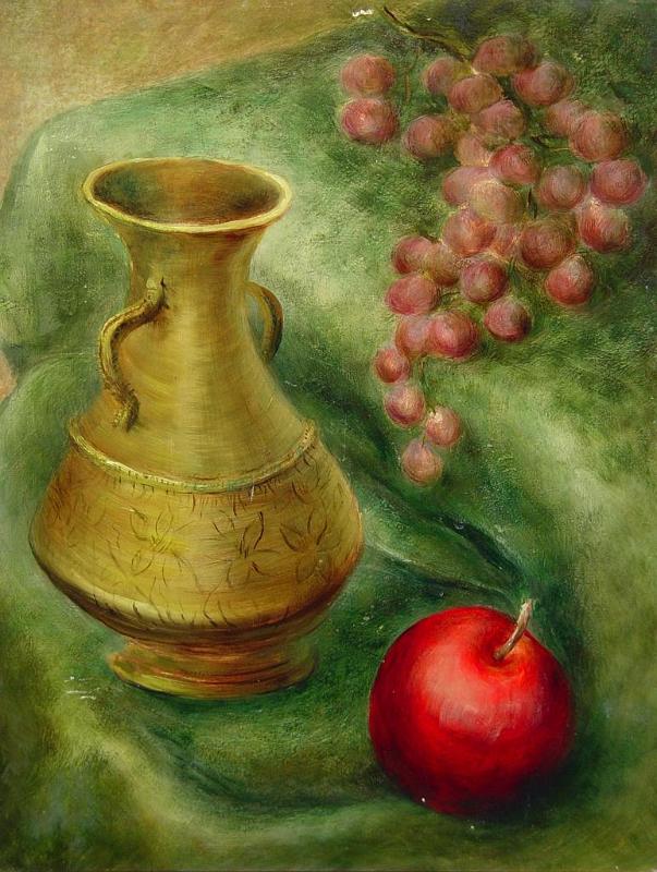 Still Life with Brass Urn, Grapes, and Apple