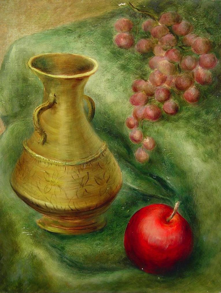 Still Life with Brass Urn, Grapes, and Apple