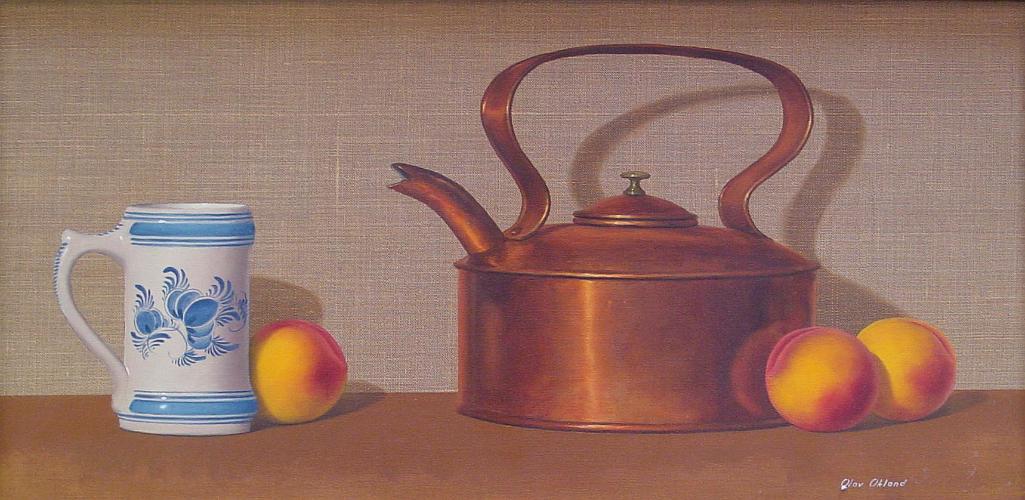 Blue Mug, Kettle & Peaches