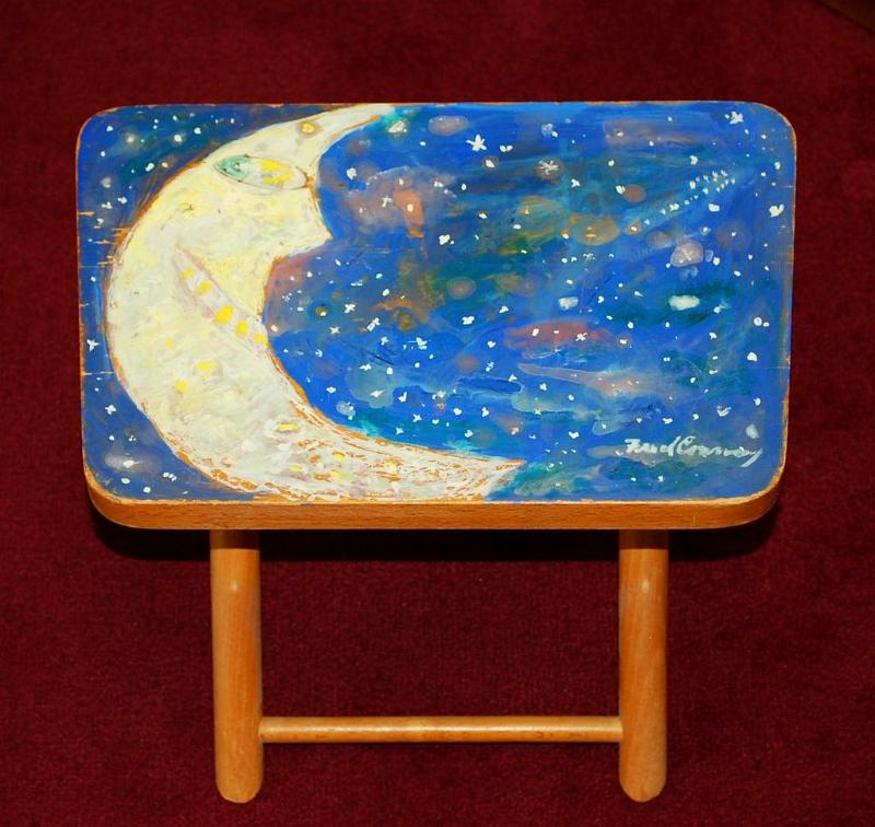 Hand Painted Child's Stool with Moon Motif