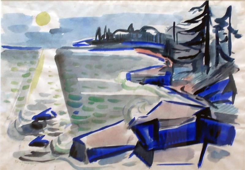 Maine Coast with Sunset and Pines