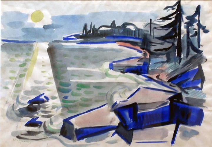 Maine Coast with Sunset and Pines