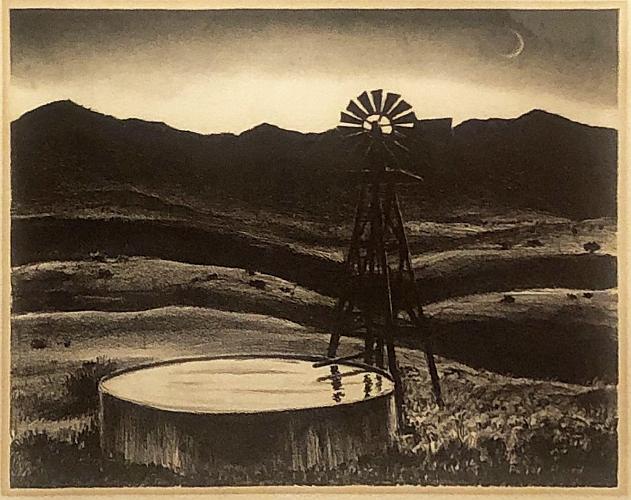 Western Scene with Water Trough and Windmill