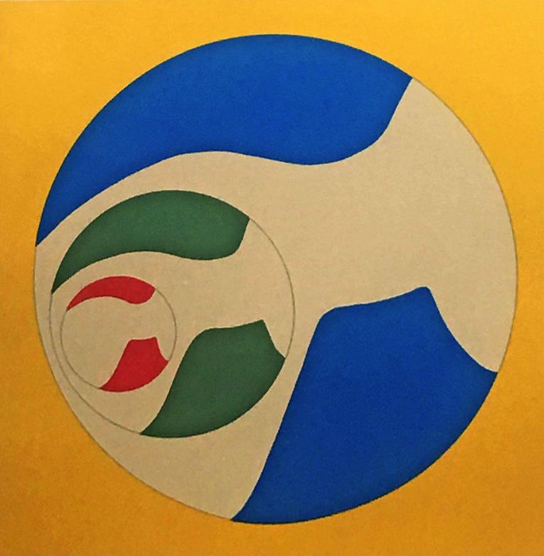 Falling Man Heads with Blue, Red and Green Inside Yellow Circle