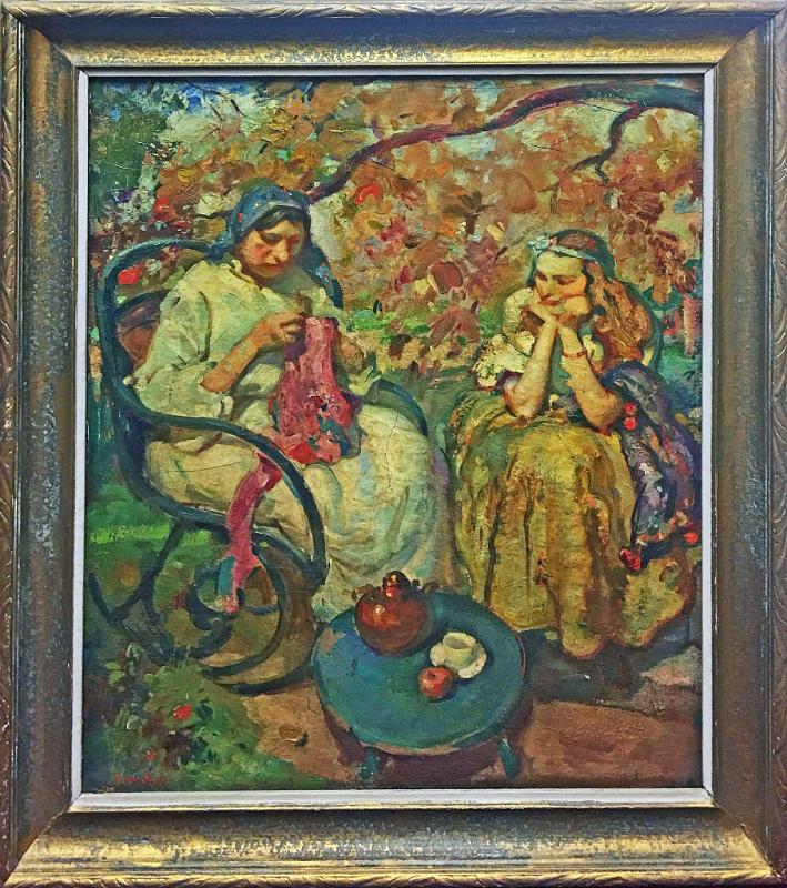 Mother Knitting with Daughter