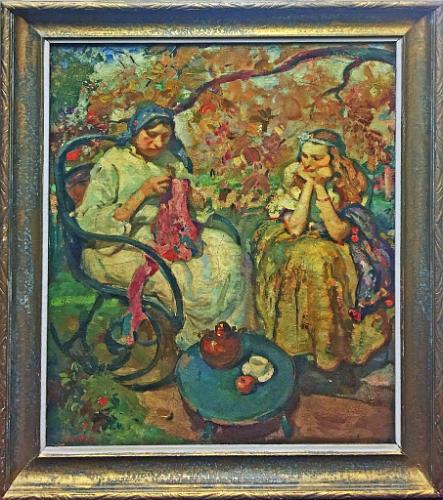 Mother Knitting with Daughter