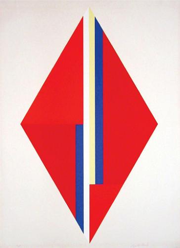 Geometric Composition with Red Diamond