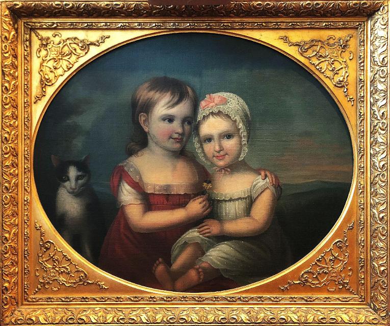 Portrait of Two Young Girls with Cat