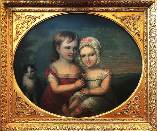 Portrait of Two Young Girls with Cat