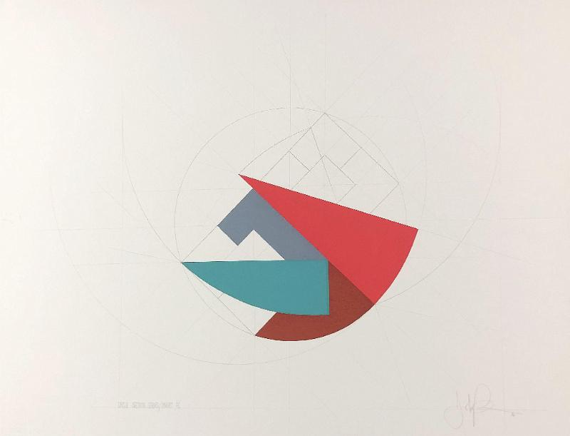 Geometric, Linear Shapes in Aqua, Red, Gray, and Maroon